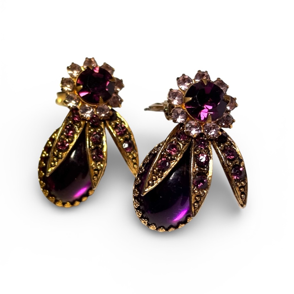 Vibrant, purple ladybug, vintage earrings Clip On
